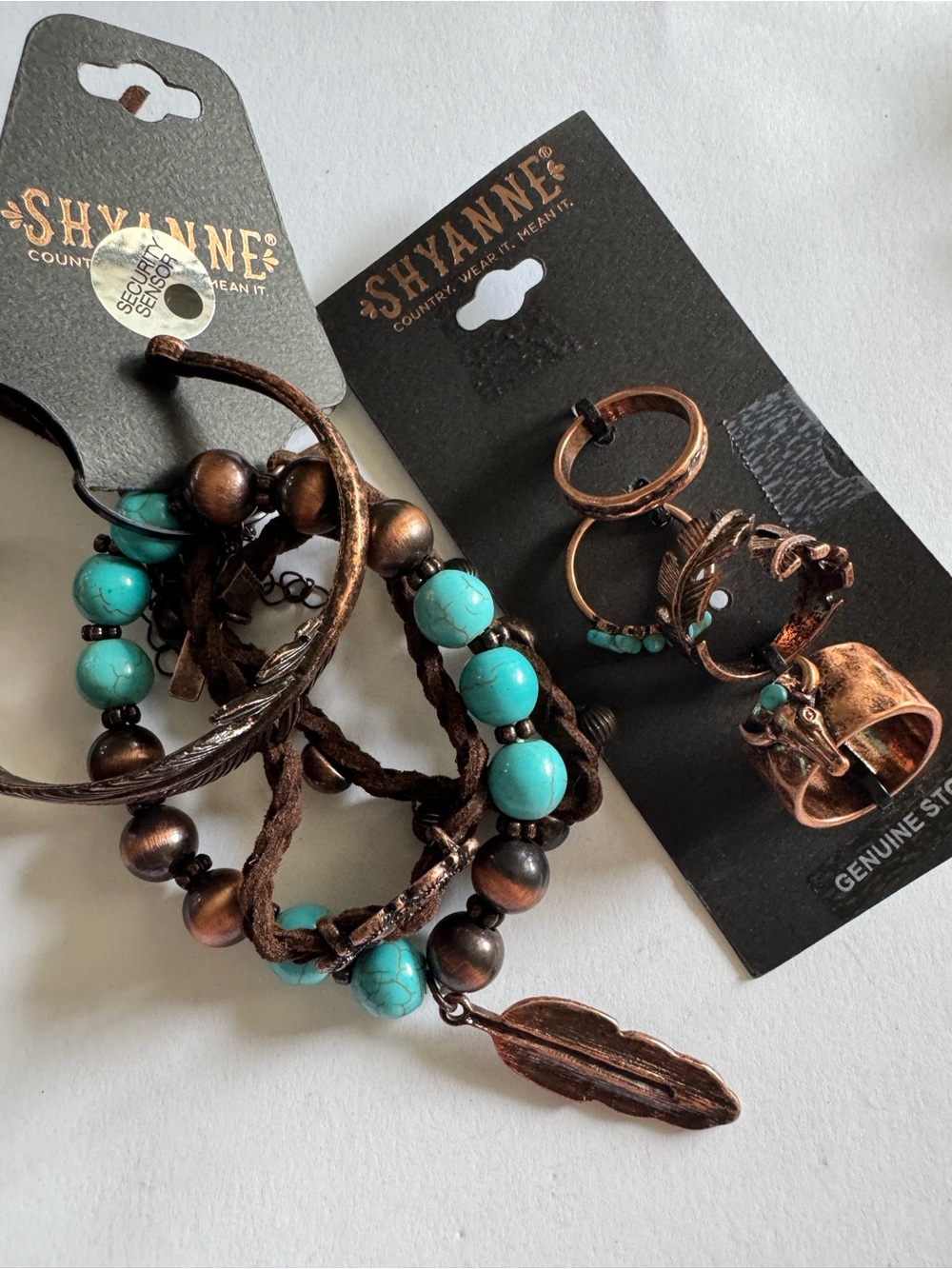 Ring size 7 Shyanne Turquoise Bead and Copper Feather Bracelet Set